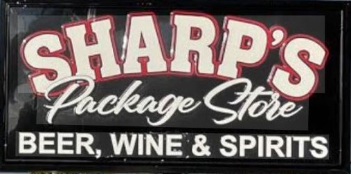 Sharp's Package Store sign — Beer, Wine & Spirits